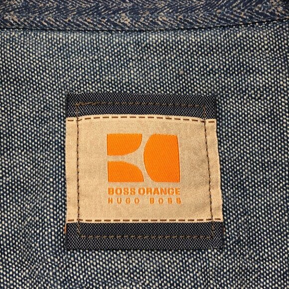 Boss Orange by Hugo Boss Blue Chevron Patterned Buttoned Men’s Shirt size L - Picture 4 of 13